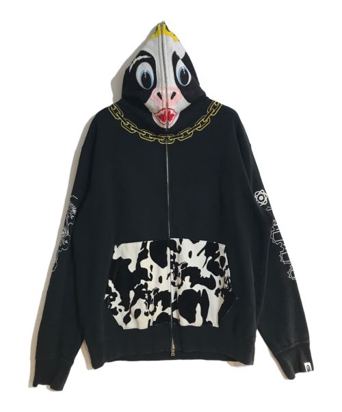 A BATHING APE（アベイシングエイプ）A BATHING APE (アベイシングエイプ) ホルスタインジップパーカー ブラック サイズ:Lの古着・服飾アイテム