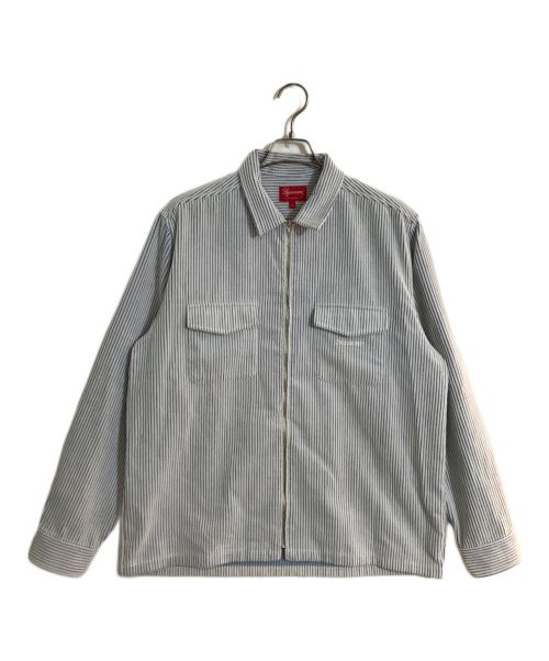 SUPREME（シュプリーム）Supreme (シュプリーム) 2-tone corduroy zip up shirt/ツートン コーデュロイ ジップアップシャツ ブルー×ホワイト サイズ:Lの古着・服飾アイテム