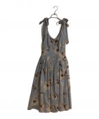 HER LIP TOハーリップトゥ）の古着「SUNFLOWER-PRINTED MIDI DRESS/サンフラワープリンテッドミディドレス」｜ブルー