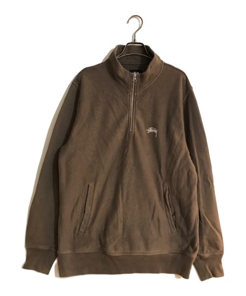 stussy（ステューシー）stussy (ステューシー) LOGO HALF ZIP SWEAT/ロゴハーフジップスウェット ブラウン サイズ:Mの古着・服飾アイテム