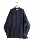 Graphpaperグラフペーパー）の古着「Broad Stripe L/S Oversized Band Collar Shirt」｜ネイビー