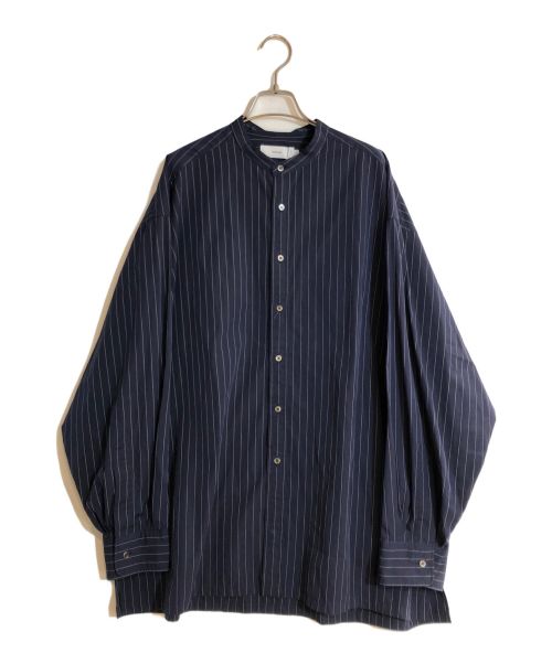 Graphpaper（グラフペーパー）Graphpaper (グラフペーパー) Broad Stripe L/S Oversized Band Collar Shirt ネイビー サイズ:Fの古着・服飾アイテム