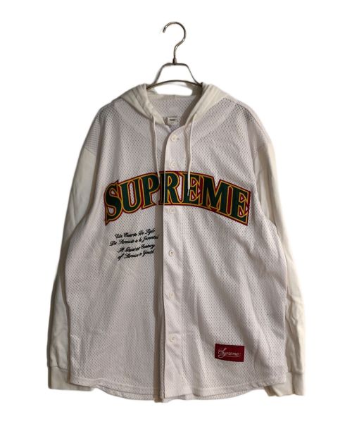 SUPREME（シュプリーム）Supreme (シュプリーム) Mesh Hooded L/S Baseball Jersey/メッシュフーデッド ロングスリーブ ベースボールシャツ ホワイト サイズ:Lの古着・服飾アイテム