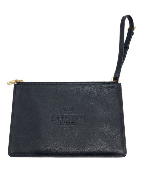 LOEWE（ロエベ）LOEWE (ロエベ) リスト付き ロゴエンボスポーチ ブラック×ゴールドの古着・服飾アイテム