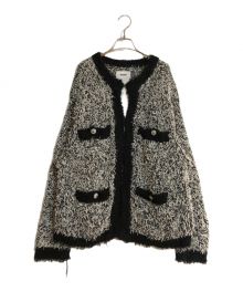 doublet（ダブレット）の古着「TWEED KNIT CARDIGAN/ツイードニットカーディガン」｜ホワイト×ブラック