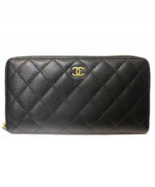 中古 古着通販 Chanel シャネル キャビアスキンラウンドファスナー長財布 ブラック ブランド 古着通販 トレファク公式 Trefac Fashion