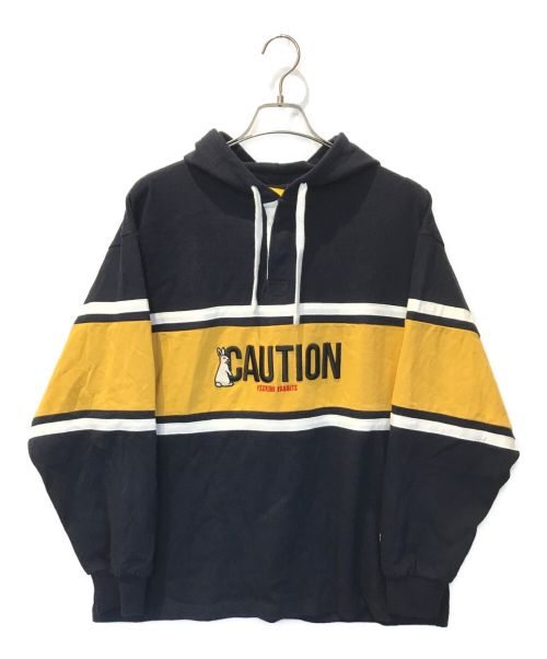 FR2（エフアールツー）FR2 (エフアールツー) CAUTION Rugby Hoodie ネイビー サイズ:M 未使用品の古着・服飾アイテム