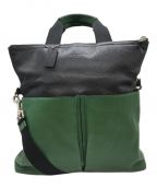 COACHコーチ）の古着「FOLDOVER TOTE IN SMOOTH LEATHER」｜ネイビー×グリーン