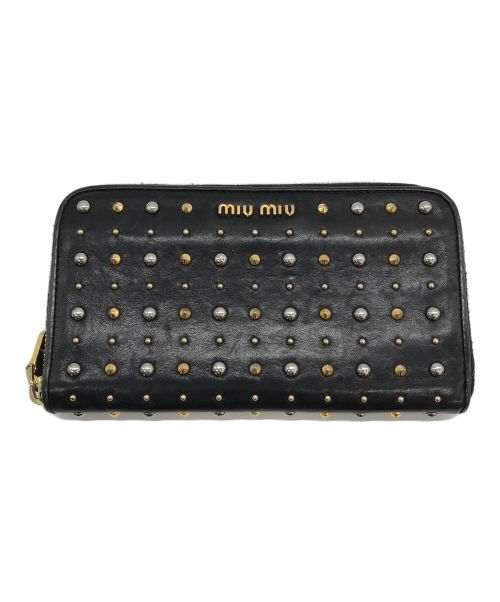 MIU MIU（ミュウミュウ）MIU MIU (ミュウミュウ) スタッズロングウォレット ブラックの古着・服飾アイテム