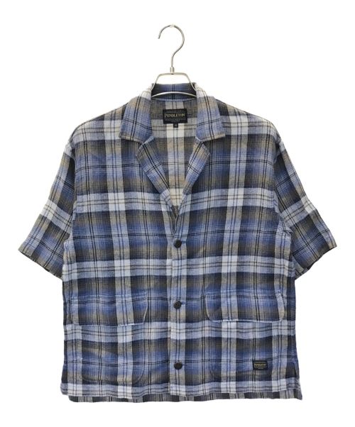 PENDLETON（ペンドルトン）PENDLETON (ペンドルトン) サファリシャツジャケット ブルー×ベージュ サイズ:Mの古着・服飾アイテム