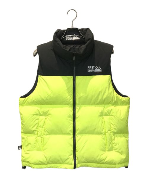 FIRST DOWN（ファーストダウン）FIRST DOWN (ファーストダウン) BUBBLE DOWN VEST MICROFT イエロー×ブラック サイズ:L 未使用品の古着・服飾アイテム