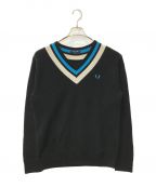 FRED PERRYフレッドペリー）の古着「FP STRIPED TRIM V NECK JUMPER」｜ブラック