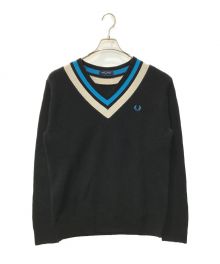 FRED PERRY（フレッドペリー）の古着「FP STRIPED TRIM V NECK JUMPER」｜ブラック