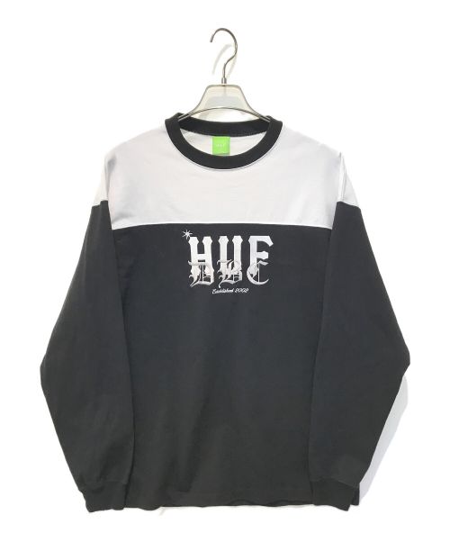 HUF（ハフ）HUF (ハフ) 刺繍ロゴロングスリーブTシャツ ホワイト×ブラック サイズ:Lの古着・服飾アイテム