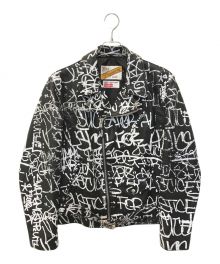 Schott×COMME des GARCONS SHIRT×SUPREME（ショット×コムデギャルソンシャツ×シュプリーム）の古着「Painted Perfecto Leather Jacket」｜ブラック