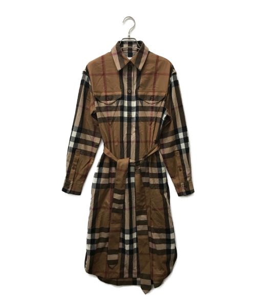 BURBERRY（バーバリー）BURBERRY (バーバリー) Astride Check Long Sleeve Wool Shirtdress ブラウン サイズ:36の古着・服飾アイテム