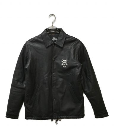 美品 STUSSY ステューシー フェイクレザー コーチジャケット ブラックストリートファッション