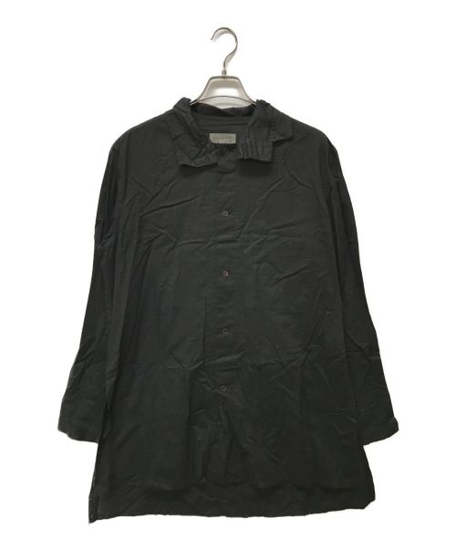 Yohji Yamamoto pour homme（ヨウジヤマモト プールオム）Yohji Yamamoto pour homme (ヨウジヤマモト プールオム) リネンブレンドスタンドカラーロングシャツ ブラック サイズ:4の古着・服飾アイテム