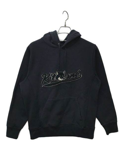 maison kitsune（メゾンキツネ）MAISON KITSUNE (メゾンキツネ) ロゴプルオーバーパーカー ネイビー サイズ:Sの古着・服飾アイテム