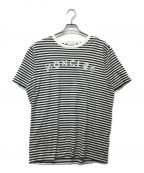 MONCLERモンクレール）の古着「メタリックロゴボーダーTシャツ」｜ホワイト×ブラック