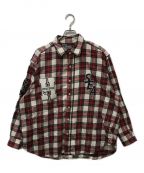 Hysteric Glamour×WIND AND SEAヒステリックグラマー×ウィンド アンド シー）の古着「ロゴワッペンチェック長袖シャツ」｜レッド