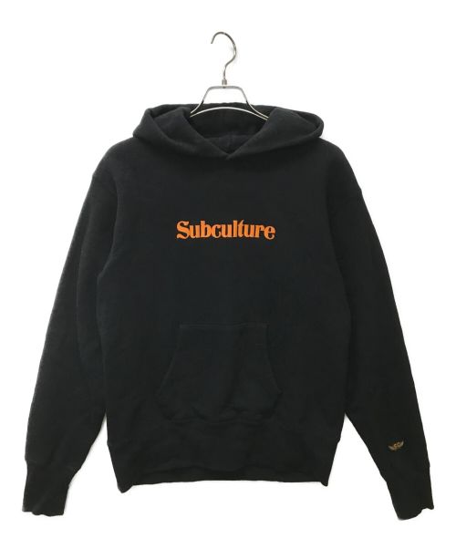 Subculture（サブカルチャー）Subculture (サブカルチャー) ロゴプリントプルオーバーパーカー ブラック サイズ:1の古着・服飾アイテム