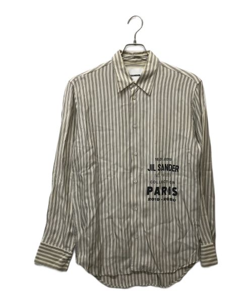 JIL SANDER（ジルサンダー）JIL SANDER (ジルサンダー) ストライプレーヨンL/Sシャツ ベージュ サイズ:Mの古着・服飾アイテム