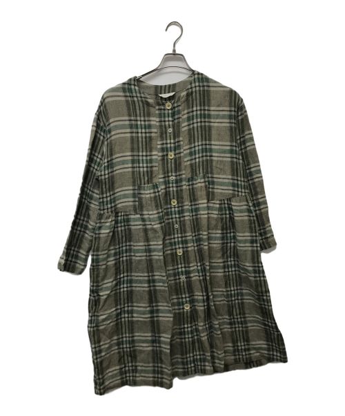 Cotton House Aya（コットンハウス アヤ）Cotton House Aya (コットンハウス アヤ) リネンノーカラーブラウスワンピース グリーン サイズ:Mの古着・服飾アイテム