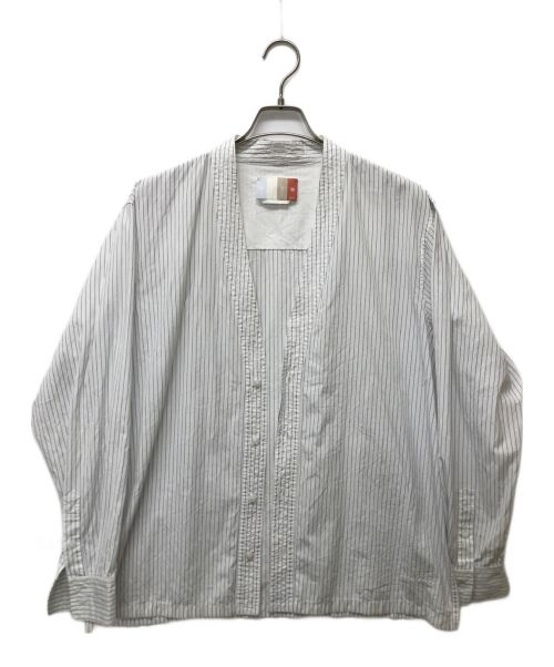 KITH（キス）KITH (キス) ストライプノーカラーシャツ ホワイト サイズ:SIZE Lの古着・服飾アイテム