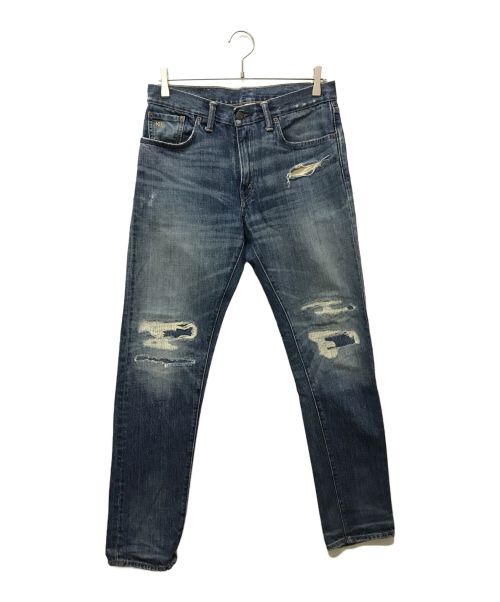 RRL（ダブルアールエル）RRL (ダブルアールエル) リペア加工スリムナローデニムパンツ インディゴ サイズ:SIZE 30の古着・服飾アイテム