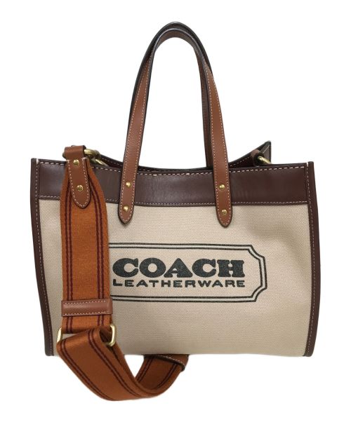 COACH（コーチ）COACH (コーチ) フィールド トート 30 ウィズ コーチ バッジ ベージュ×ブラウンの古着・服飾アイテム