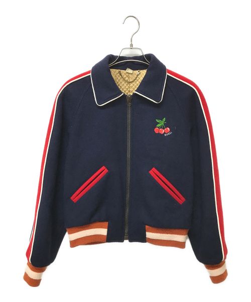 GUCCI（グッチ）GUCCI (グッチ) チェリーロゴ ボンバージャケット ネイビー サイズ:SIZE 46の古着・服飾アイテム