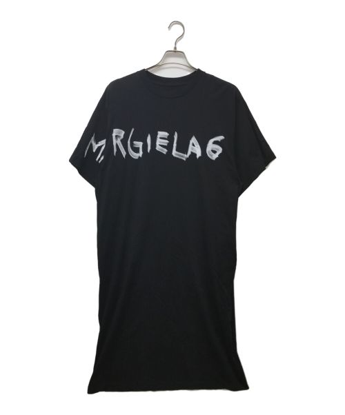 MM6 Maison Margiela（エムエムシックス メゾンマルジェラ）MM6 Maison Margiela (エムエムシックス メゾンマルジェラ) ロゴプリントカットソーワンピース ブラック サイズ:16の古着・服飾アイテム