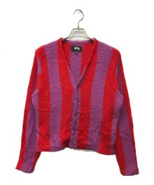 stussy（ステューシー）の古着「Stripe Brushed Cardigan」｜レッド×パープル