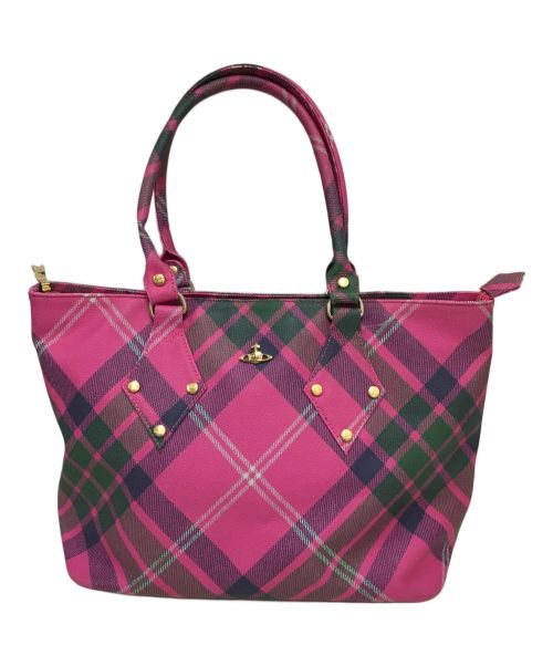 Vivienne Westwood（ヴィヴィアンウエストウッド）Vivienne Westwood (ヴィヴィアンウエストウッド) ダービーチェックトートバッグ ピンクの古着・服飾アイテム