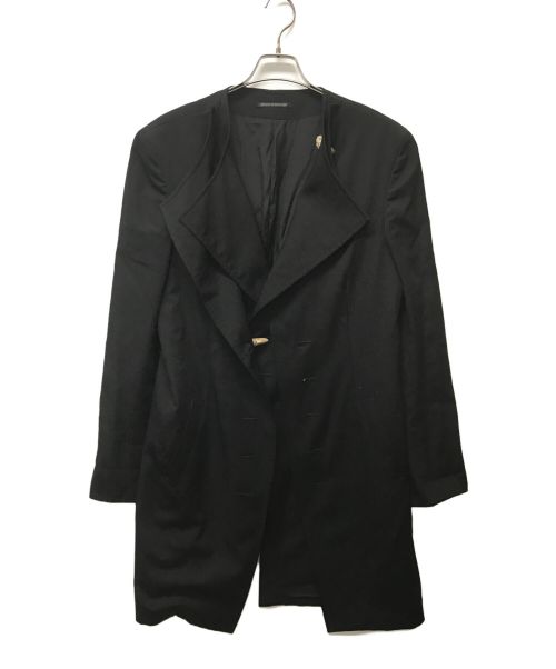 Yohji Yamamoto pour homme（ヨウジヤマモト プールオム）Yohji Yamamoto pour homme (ヨウジヤマモト プールオム) トグルボタンノーカラーレイヤードロングジャケット ブラック サイズ:SIZE 3の古着・服飾アイテム