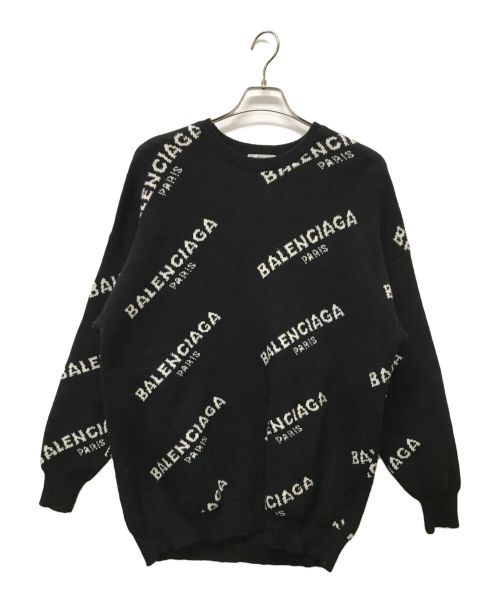 BALENCIAGA（バレンシアガ）BALENCIAGA (バレンシアガ) AW17 All Over Jacquard Logo Black Crewneck sweater ブラック サイズ:SIZE 34の古着・服飾アイテム