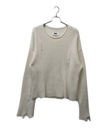 MM6 Maison Margiela（エムエムシックス メゾンマルジェラ）の古着「ディストレスド・クルーネック・リブニット」｜ホワイト