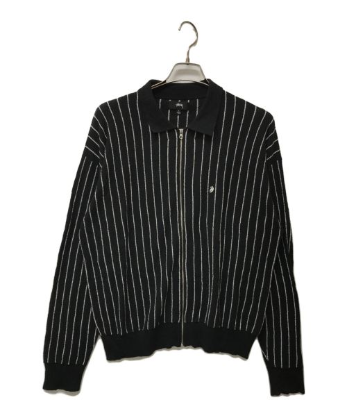 stussy（ステューシー）stussy (ステューシー) ストライプジップカーディガン ブラック サイズ: Lの古着・服飾アイテム