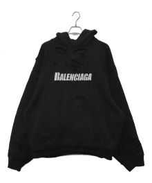 BALENCIAGA UNFIT（BALENCIAGA UNFIT）の古着「デストロイ加工プルオーバーパーカー」｜ブラック