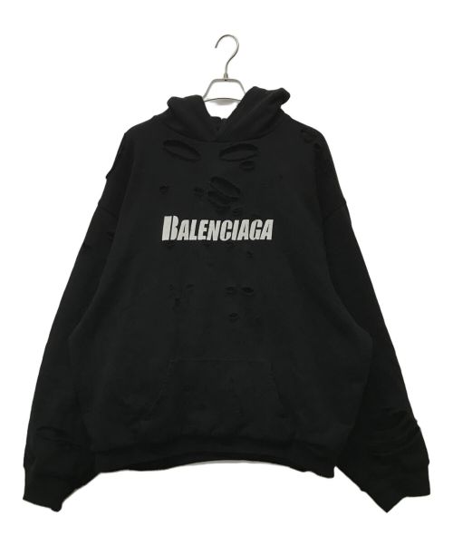 BALENCIAGA UNFIT（BALENCIAGA UNFIT）BALENCIAGA UNFIT (BALENCIAGA UNFIT) デストロイ加工プルオーバーパーカー ブラック サイズ:Lの古着・服飾アイテム