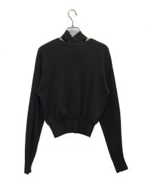 CLANE（クラネ）の古着「W FACE NECK RIBBON KNIT TOPS ダブル フェイス リボン ニット トップス」｜ブラック