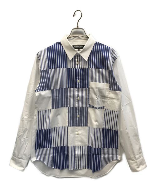 COMME des GARCONS HOMME DEUX（コムデギャルソン オム ドゥ）COMME des GARCONS HOMME DEUX (コムデギャルソン オム ドゥ) ストライプシャツ パッチワークシャツ ブルー サイズ:Mの古着・服飾アイテム