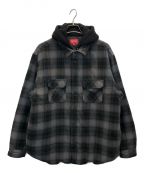 SUPREMEシュプリーム）の古着「21AW Hooded Flannel Zip Up Shirt　フーディー フランネル ジップ アップ シャツ」｜ブラック×カーキ