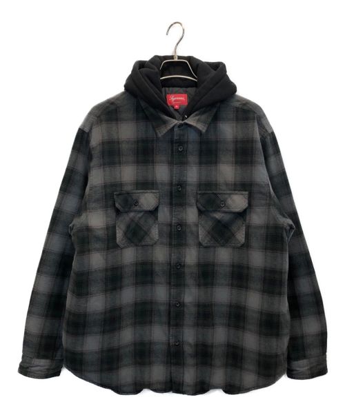 SUPREME（シュプリーム）SUPREME (シュプリーム) 21AW Hooded Flannel Zip Up Shirt　フーディー フランネル ジップ アップ シャツ ブラック×カーキ サイズ:XLの古着・服飾アイテム