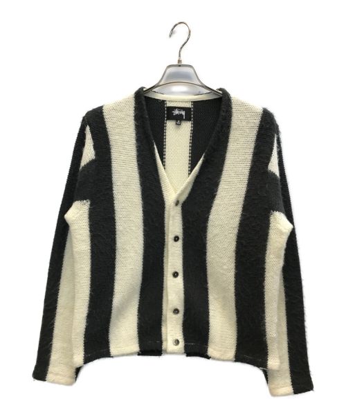 stussy（ステューシー）stussy (ステューシー) Stripe Brushed Cardigan グレー×ホワイト サイズ:Sの古着・服飾アイテム