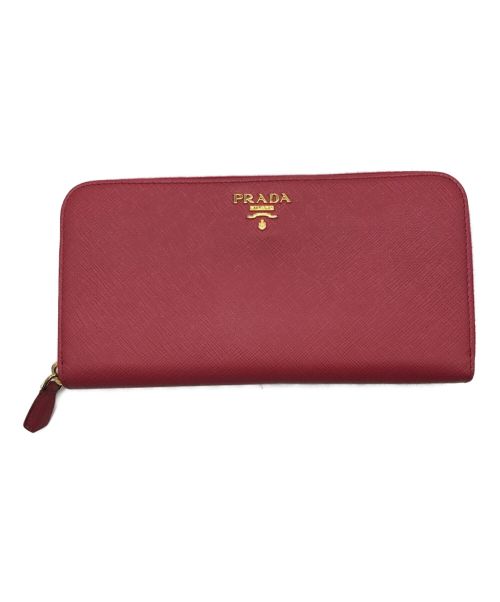 PRADA（プラダ）PRADA (プラダ) Saffiano Leather Zip Around Wallet Nero / サフィアーノレザー ジップ アラウンド ウォレット ピンクの古着・服飾アイテム