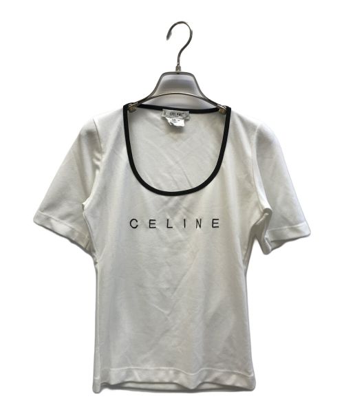 CELINE（セリーヌ）CELINE (セリーヌ) ロゴ刺繍 リンガーTシャツ ホワイト サイズ:38の古着・服飾アイテム