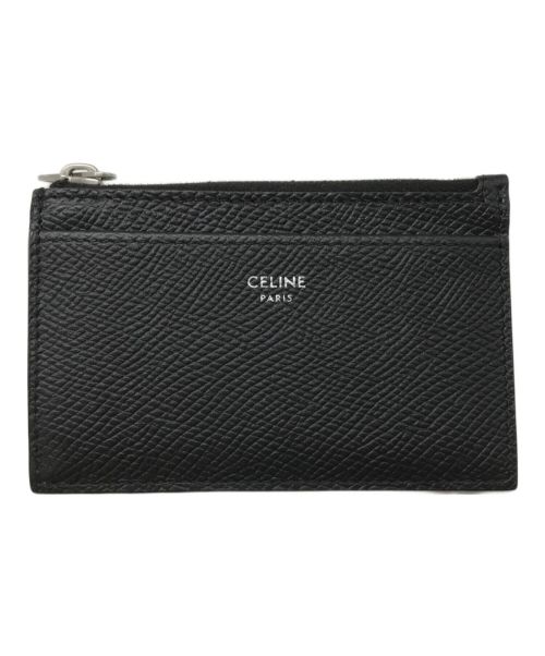 CELINE（セリーヌ）CELINE (セリーヌ) グレインドカーフスキン ジップ付きカードホルダー ブラックの古着・服飾アイテム