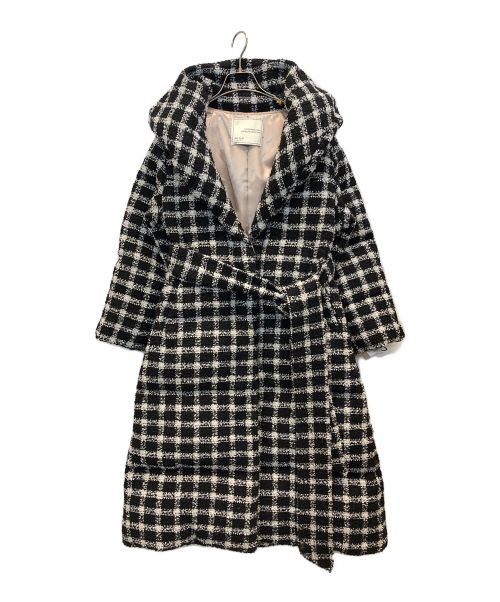 HER LIP TO（ハーリップトゥ）HER LIP TO (ハーリップトゥ) Loop Yarn Tweed Belted Down Coat ブラック×ホワイト サイズ:S 未使用品の古着・服飾アイテム